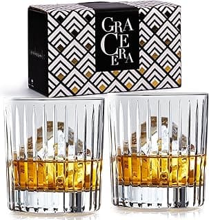 Whiskey Glasses Set of 2 Old Fashioned Tumblers, Bar Glasses 10 Oz Rocks Barware For Drinking Scotch Whisky, Cocktail Rum, Cognac, Vodka Liquor, Bourbon, Unique Gifts for Men… (Set of 2) image