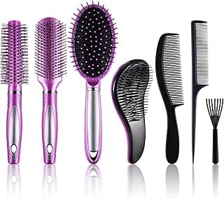 SIQUK 7 Pcs Hair Styling Set for Women and Men: Round Brush, Paddle Brush, Detangling and Wet/Dry Brushes image