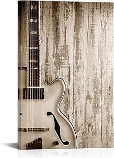 Artsbay Guitar Wall Art Music Wall Art Decor Print on Canvas Guitar Pictures Posters on Retro Wood Backdrop Modern Stretched and Framed Artwork Home Decor for Living Room Bedroom Decoration image