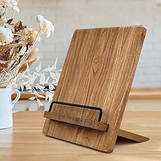 Cookbook Stand | Wood Cookbook Holder Cutting Board Style，Rustic Adjustable Pull-Out Recipe Holder Stand for Kitchen Counter (Shallow Wood) image
