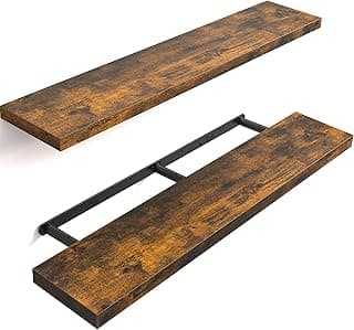 BAYKA Floating Shelves, 48" Wall Mounted Rustic Wood Shelves for Bathroom, Bedroom, Living Room, Kitchen, Office, Hanging Shelf for Books/Storage/Decor(Rustic Brown,Set of 2) image