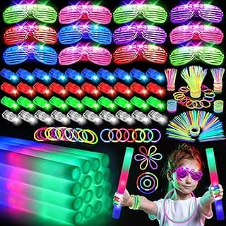 168 PCS Glow in the Dark Party Supplies, Light Up Party Favors 12PCS LED Glasses, 16PCS Foam Glow Sticks, 40PCS Finger Lights, 100PCS Glow Sticks for Wedding, Concert, Raves, Birthday image