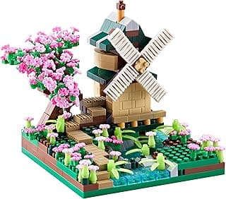 Architecture River Windmill Tree Cute Micro Mini Building Blocks Sets Trees Flowers for Girls, Idea Cherry Blossom Present Toy Model Kit 600+ pcs image