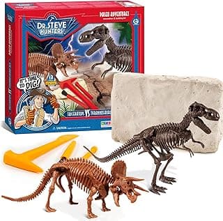 Geoworld Dino Dig Kit - Excavate & Assemble T-Rex and Triceratops Skeletons - Ultimate Dinosaur Rivals Discovery Set for Kids Ages 6+, Brown image