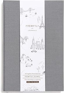 Promptly Journals, A Complete Travel Journal: From Boarding to Exploring (Grey, Linen) | Vacation Journal | Travel Memories Journal | Road Trip Essentials