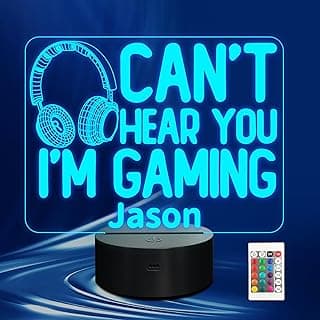 Customized 3D Gaming Night Light with Headset Graphic - 16-Color Touch & Remote Control. Perfect Funny Gift for Men, Gamers, Teens & Kids (12+) Who Love Video Games & Humor image