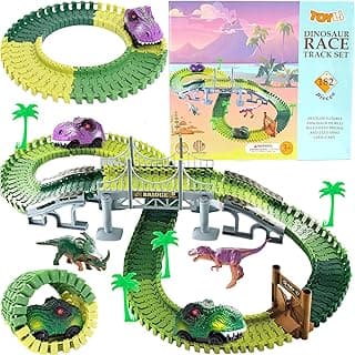 Dinosaur Race Track Set 182 Pieces, Dino Track Flexible Dinosaur Road Race Playset with Bridge, Ramps, Dinosaur Track Toy Set is a Great 3 Year Old boy Gift. image