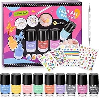 Kid Nail Polish Set for Girls - Quick Dry Mini Nail Polish Kit with Gems Stickers, 9 Colors Nail Polish Non-Toxic Water-Based Peel-Off Low Odor Kids Nail Set for Ages 3+ image
