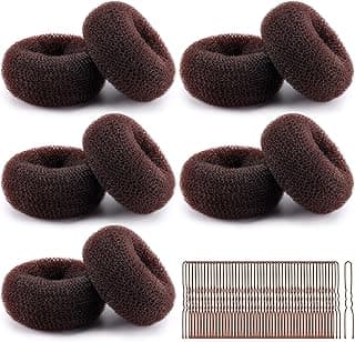 10 Pcs Hair Bun Maker Large Hair Donuts for Buns, Brown Ballet Bun Kit with 50pcs U Shaped Hair Pins and 10pcs Sock Bun for Women Girls Long & Thick Hair (Size L-3.54 inch, Brown) image