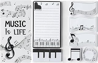 B1ykin Sticky Notes Set - Cartoon Theme Cute Self-Stick Notes Pad Teacher Appreciation Gifts， Self-Adhesive Writing Memo Pages Sticky to Do Notepad for Kids Employee School Office (Music is Life) image
