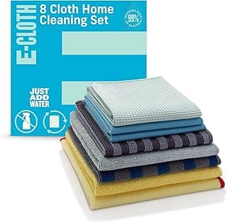 E-Cloth Home Cleaning Set, Premium Microfiber Cleaning Cloth, Household Cleaning Tools & Supplies for Dusting, Bathroom, Kitchen & Cars, Washable & Reusable, 100 Wash Guarantee, 8 Piece Set image