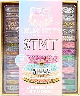 Official Sanrio Hello Kitty 50th Anniversary Jewelry Studio by STMT, Design 10 Hello Kitty Accessories, Includes Charms, Chains & Supplies, Collectible Sanrio Stuff, Jewelry Making Kit for Girls 8-12 image