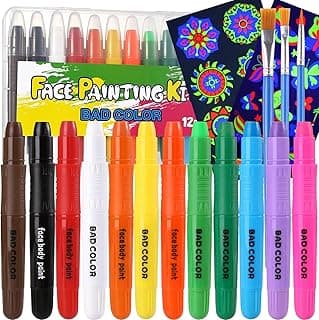 Face Painting Kits for Kids, 12 Colors Twistable Face Paint Sticks, 3 Type Brushes, Water Based Washable Face Paint Crayons Kit for Halloween Cosplay Makeup Body Paints for Children Adult image