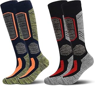 Ski Socks 2 Pairs Pack,Knee High Socks for Men Women Unisex Thick Snow Skiing Snowboard Socks image