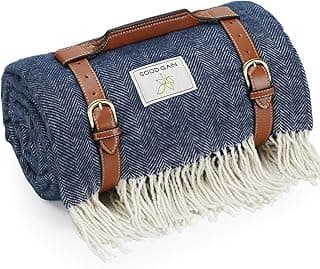 Waterproof Picnic Blankets- Extra Large Outdoor Blanket Foldable, Beach Blanket with PU Handles, Sandproof Picnic Mat for Hiking, Camping, Lawn, Park, Grass. Blue