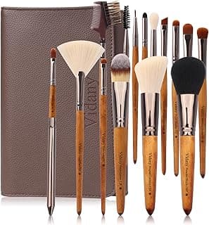 Makeup Brush Set: 15pcs Walnut Wooden Makeup Brushes With Leather Button Bag, Professional Makeup Brushes For Foundation Concealer Kabuki Blush Eyeliner Shadow Brow, Makeup Brush Sets & Kits image