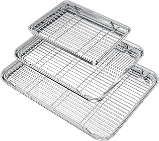 Wildone Baking Sheet with Rack Set (3 Pans + 3 Racks), Stainless Steel Baking Pan Cookie Sheet with Cooling Rack, Non Toxic & Heavy Duty & Easy Clean image