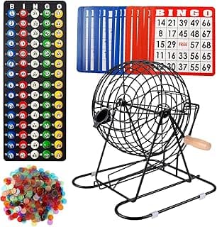 GSE Games & Sports Expert Deluxe Bingo Game Set with Large Steel Cage, Master Board, 75 Colored Balls, 500 Chips, 50 Bingo Cards for Large Groups, Parties, Game Night