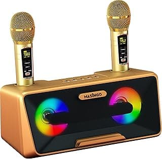 Karaoke Machine for Adults and Kids with 2 Wireless Microphones, Portable Bluetooth Singing Speaker, Colorful LED Lights, PA System, Lyrics Display Phone Holder, and TV Cable. Presto G2 Gold image