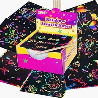 pigipigi Scratch Notes Art for Kids - 125 Mini Rainbow Scratch Paper Sheets with 5 Styluses Magic Scratch Crafts Art Supplies Kit for Girls Boys Toys Easter Games Party Favors Birthday image