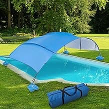 Pool Canopy Beach Pool Shade Canopy with UV Block & Waterproof Heavy Duty Awning Shade 11.48x 7.87ft Canopys with Sandbags Canopys for Swimming,Patio, Lawn,Yard Blue