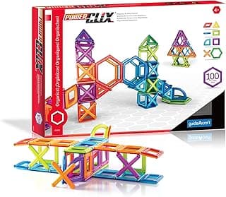 Guidecraft PowerClix Frame Magnetic Building Blocks Set, 100 Piece Magnetic Tiles, Stem Educational Construction Toy image