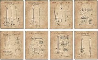 Unique Guitar Lovers Gifts for Men and Women - Set of 8 (8x10) Uframed Famous Guitar Patent Prints - Wall Art Room Decor Blueprint - For Players Him Dad Fathers - Music Themed Artwork Ideas