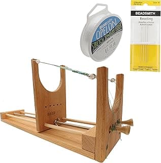 The Beadsmith Loom Bundle - Includes Rick's Beading Loom, Made of Wood, 13.5" x 3.75" x 4.5" - White Opelon 5-Meter Spool - #10 English Beading Needles