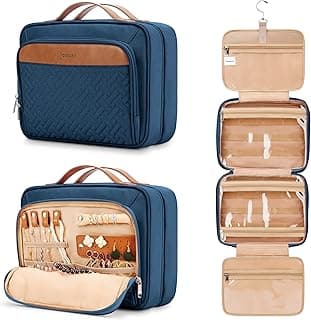Travel Hanging Toiletry Bag for Women, Extra Large Makeup Bag, Holds Full-Size Shampoo, with Jewelry Organizer Compartment, Waterproof Cosmetic Bag, Toiletries Kit Set with Trolley Belt, Navy Blue image