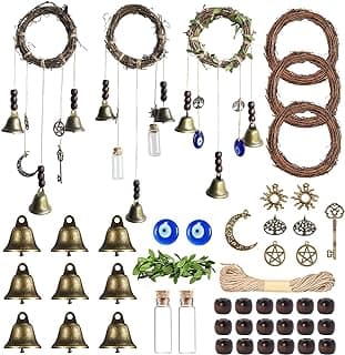 44 Pcs Witch Bells DIY Kit for Door Knob, with Wreaths Protection Witch for Bell Witchy Decor Hanging Wall Home Bedroom Garden Witchcraft Decorations Witches Wind Chimes Decor Retro Color image
