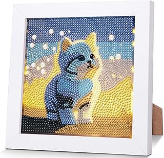Cat Diamond Art Painting Kits for Kids with Frame,Animal Diamond Art for Kids Ages 4-8-12,Easy Kids Gem Art Kit with Beautiful Package for Gift Home Wall Decor(7x7inch) image