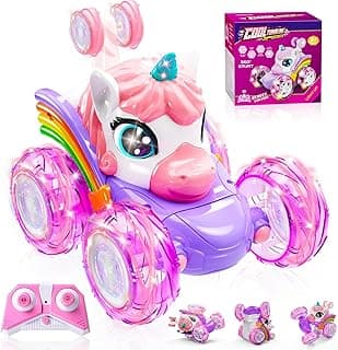 Unicorn Remote Control Car for Girls, 360° Rotating 4WD Stunt RC Cars with Cute Lights, Rechargeable Car Toys Birthday Gifts for Kids Girl Age 3 4-6 6-8 image