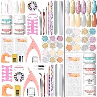 Acrylic Nail Kit for Beginners 4Pcs Acrylic Powder 12 Candy Color Glitter Powder Professional Nail Kit Acrylic Set Nail Art Rhinestones 200Pcs Nail Tips Full Nail Supplies DIY Home image