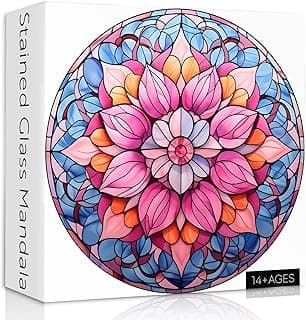 Stained Glass Puzzle Mandala Puzzle for Adults 1000 Pieces, Colorful Round Mandala Flower Puzzle Art, Impossible Hard Difficult Challenging Jigsaw Puzzles for Adults image
