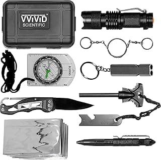 Survival Kit, 10 Pcs Essential Outdoor Gear, Thermal blanket, Ferro Rod, flint striker, Compass, Emergency Whistle, Saw, Tactical Pen, Flashlight, Pocket Knife, Waterproof Case image