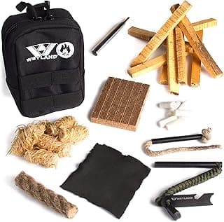 WEYLAND Fire Starting Kit with Flint and Steel - Waterproof Campfire Starter Kit in MOLLE Bag for Camping and Emergency Survival - Incl Magnesium Fire Starter, Firestarter Tinder, Sticks & Fat Rope image