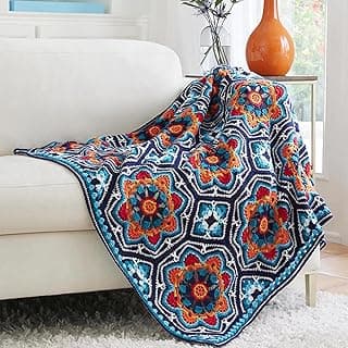 Mary Maxim Crochet Afghan Kits with Premier Everyday DK Yarn, Intermediate Crocheting Kit for Adults, Pattern, Instructions, and Yarn Included, Elegant Afghan Blanket, Persian Tiles