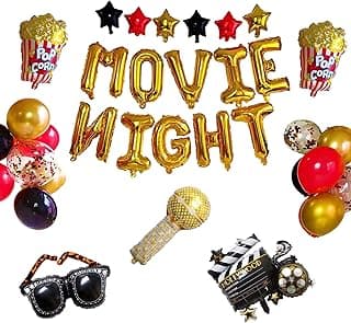 Movie Night Decorations - 26 Pcs Movie Night Supplies, Movie Theme Party Decorations, Movie Theater Decor include Camera Popcorn Balloons Movie Night Banner, Movie Party Decorations Birthday Backdrop image