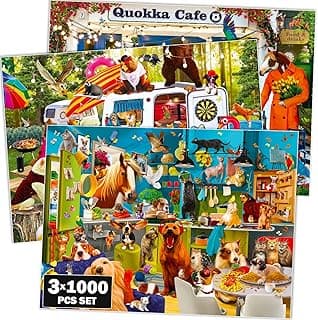 QUOKKA Jigsaw Puzzles 1000 Pieces for Adults and Up- Set of 3 Puzzles for Men and Women - Funny Animals for Kids Ages 8-12 and Up - Colourful Game with Cats Dogs Pets for Family image