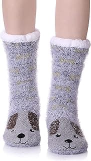 MQELONG Womens Super Soft Cute Cartoon Animal fuzzy Cozy Non-Slip Winter Slipper Socks image