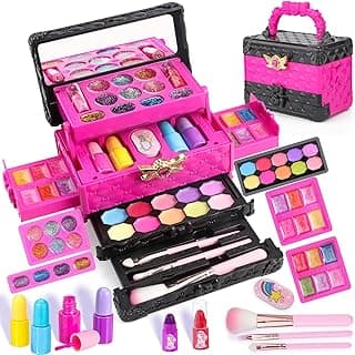 IMAGICTOWN Kids Makeup Kit, Princess Style Real Washable Cosmetics Set with Mirror, Ideal for Girls Aged 3-12 as Birthday Gifts (Purple) image