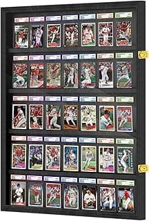 Baseball Card Display Case 35 Graded Sports Card Display Frame with UV Protection Clear View Lockable Wall for Football Basketball Baseball Collectible Trading Card Black Finish