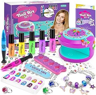 BATTOP Kids Nail Polish Set for Girls - Nail Art Kit for Girls Ages 7-12 with Kids Nail Dryer & Fake Nail & Nail Sticker & Water Based Nail Polish Nail Art Pen - Toys Gifts for Girls Ages 6-12 image