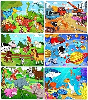 Puzzles for Kids Ages 4-8, 6 Pack Wooden Jigsaw Puzzles 60 Pieces Preschool Educational Learning Toys Set for Boys and Girls image