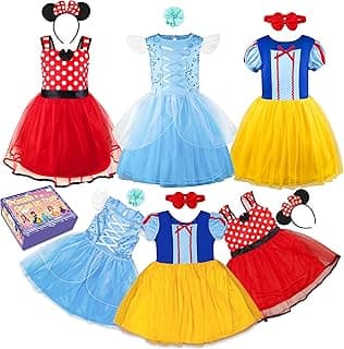 Princess Dress Up Trunk for Toddler Girls, 6 Pcs Fancy Costume Dresses Outfit for Toddlers Little Kids 2-6T