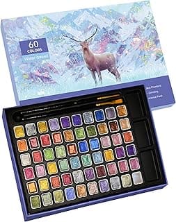 Mini Shimmer Watercolor Paint Set, 60 Colors Glitter Metallic Watercolour Painting Sets, Solid Pearl Water Color Paints for Artists, Amateur Hobbyists and Painting (60 Colors)