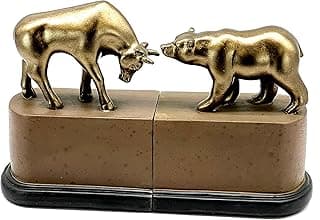 Bellaa Bull Bear Decorative Vintage Bookends Business Gifts for Executives Manager Finance Company Stock Consultant Advisor Animal Book Ends Bookshelves Support Statues image