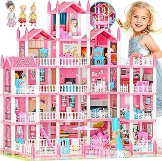 5-Story Dream Doll House for Girls with 19 Rooms, Lights, Dolls, and Furniture - Large DIY Playhouse for Grils Ages 6-16 - Perfect Imaginative STEM Gift for Birthdays & Holidays & Christmas