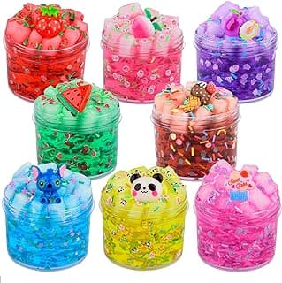 8 Pack Jelly Cube Crunchy Slime Kit, with Soft Stretchy Non-Sticky Clear Crunchy Slime Toy, Stress Relief Toy for Girls and Boys, Best Birthday Gift, Kids Party Favors and School Education image