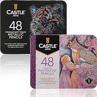 Castle Art Supplies Metallic and Pasteltint Colored Pencils Bundle | Quality Wax Cores and Soft, Sumptuous Tones | 96 Shades for Adult Artists, and Colorists | Presented in Organized Tins